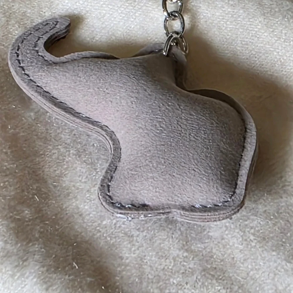Grey Rhinestone Elephant Bag Charm Keychain with Tassel Silver Tone Hardware